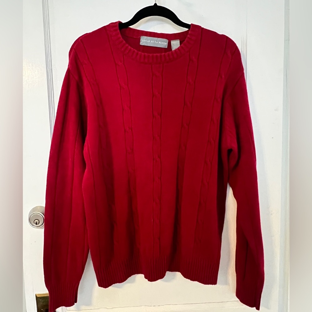 Oscar de la Renta Red Cable-Knit Sweater